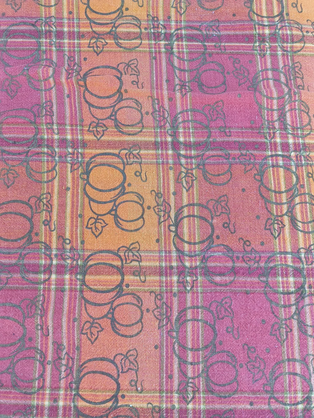 Vintage oblong rectangle orange plaid fall pumpkin Autumn tablecloth